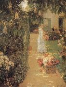 Childe Hassam Gathering Flowers in a French Garden oil painting artist